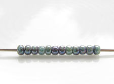 Image de Perles de rocailles japonaises, rondes, taille 11/0, Toho, turquoise bleu opaque, marbré violet-vert picasso