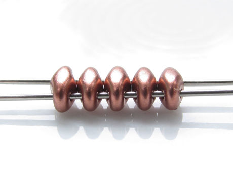 Afbeeldingen van 5x2.5 mm, SuperDuo kralen, Tsjechisch glas, 2 gaatjes, metaalkleur, brons-koper, mat