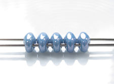 Picture of 5x2.5 mm, SuperDuo beads, Czech glass, 2 holes, opaque, chalk white, blue luster