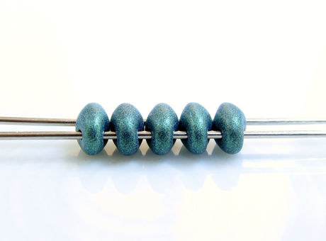 Image de 5x2.5 mm, perles SuperDuo, de verre tchèque, 2 trous, opaque, suède métallique, vert bleu ou vert outremer