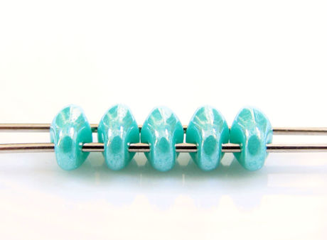Picture of 5x2.5 mm, SuperDuo beads, Czech glass, 2 holes, opaque, turquoise green luster
