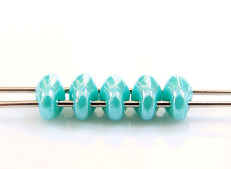 Image de 5x2.5 mm, perles SuperDuo, de verre tchèque, 2 trous, opaque, lustre vert turquoise