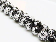 Image de 10x10 mm, perles rondes, pierres gemmes, onyx, noir, dragon argenté sculpté