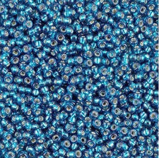 Picture of Japanese seed beads, round, size 15/0, Miyuki, silver-lined, turquoise or zircon blue