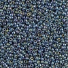 Picture of Japanese seed beads, round, size 15/0, Miyuki, opaque, gunmetal, iris blue finishing