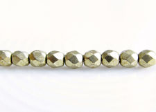 Picture of 3x3 mm, Czech faceted round beads, cloud dream or gold grey, opaque, sueded gold