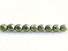 Image de 3x3 mm, perles à facettes tchèques rondes, vert fougère, opaque, or suédé