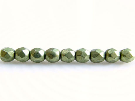 Picture of 3x3 mm, Czech faceted round beads, fern green, opaque, sueded gold