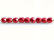 Picture of 3x3 mm, Czech faceted round beads, samba red, opaque, sueded gold