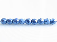 Image de 2x2 mm, perles à facettes tchèques rondes, bleu Provence, opaque, or suédé