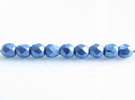 Image de 2x2 mm, perles à facettes tchèques rondes, bleu Provence, opaque, or suédé