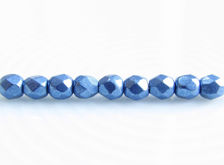 Picture of 3x3 mm, Czech faceted round beads, Provence blue, opaque, sueded gold