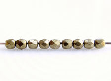 Picture of 2x2 mm, Czech faceted round beads, light Emperador or light honey brown, opaque, saturated metallic