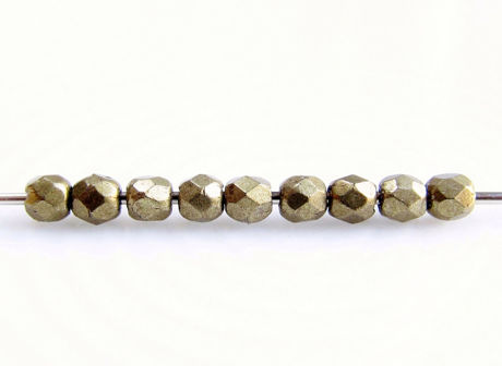 Image de 2x2 mm, perles à facettes tchèques rondes, brun Emperador clair ou brun miel clair, opaque, métallique saturé