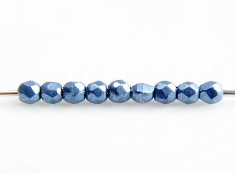 Picture of 2x2 mm, Czech beads, a soup of different round shapes, bluestone or blue-grey, opaque, saturated metallic