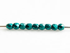 Picture of 2x2 mm, Czech faceted round beads, forest biome or ultramarine green, opaque, saturated metallic