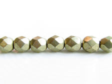 Picture of 6x6 mm, Czech faceted round beads, cloud dream or gold grey, opaque, sueded gold