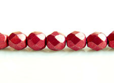 Picture of 6x6 mm, Czech faceted round beads, samba red, opaque, sueded gold