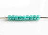 Picture of Czech seed beads, size 8, opaque, turquoise or medium blue green, luster