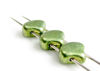 Picture of 7.5x7.5 mm, fan-shaped beads, Ginkgo leaf, Czech glass, 2 holes, opaque,  fern green, sueded gold
