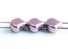 Picture of 7.5x7.5 mm, fan-shaped beads, Ginkgo leaf, Czech glass, 2 holes, opaque, blackened pearl or silvery purple, sueded gold