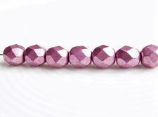 Image de 6x6 mm, perles à facettes tchèques rondes, orchidée ou violet nacré, opaque, or suédé