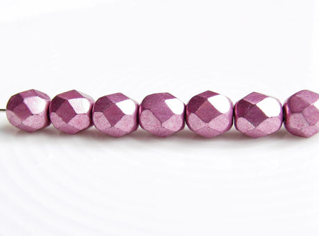 Picture of 6x6 mm, Czech faceted round beads, orchid or pearly purple, opaque, sueded gold