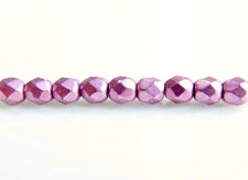 Image de 3x3 mm, perles à facettes tchèques rondes, orchidée ou violet nacré, opaque, or suédé