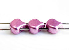 Picture of 7.5x7.5 mm, fan-shaped beads, Ginkgo leaf, Czech glass, 2 holes, opaque,  orchid or pearly purple, sueded gold