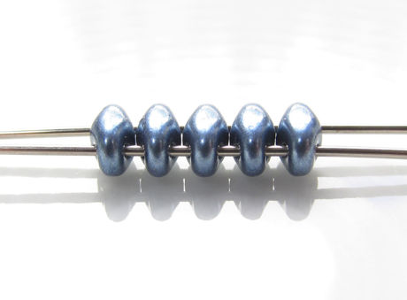 Picture of 5x2.5 mm, SuperDuo beads, Czech glass, 2 holes, saturated metallic, bluestone or blue-grey