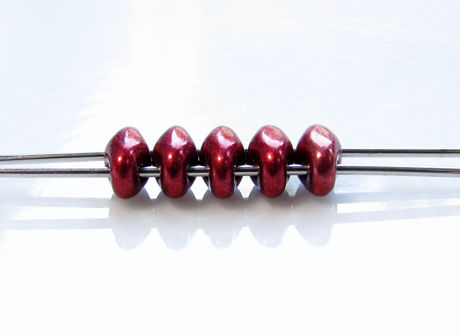 Picture of 5x2.5 mm, SuperDuo beads, Czech glass, 2 holes, saturated metallic, merlot red