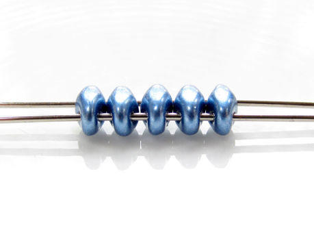 Picture of 5x2.5 mm, SuperDuo beads, Czech glass, 2 holes, opaque, sueded gold, Provence blue