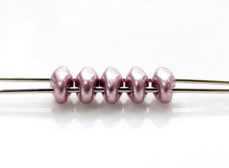 Picture of 5x2.5 mm, SuperDuo beads, Czech glass, 2 holes, opaque, sueded gold, blackened pearl or silvery purple