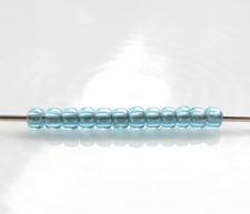 Picture of Japanese seed beads, round, size 11/0, Toho, transparent, tin-lined, aqua or light azure blue