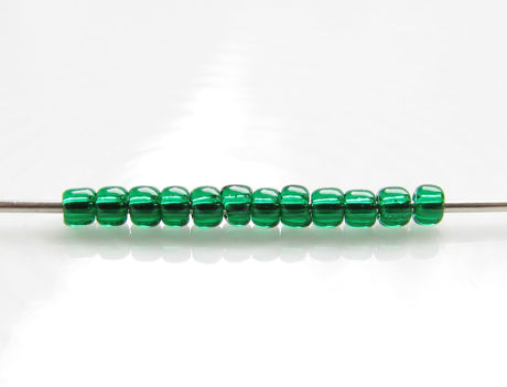 Picture of Japanese seed beads, round, size 11/0, Toho, transparent, emerald green