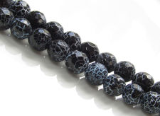 Picture of 8x8 mm, round, gemstone beads, crackle agate, black, faceted