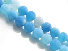 Image de 8x8 mm, perles rondes, pierres gemmes, agate craquelée, nuances de bleu ciel, dépoli