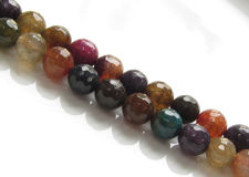 Picture of 8x8 mm, round, gemstone beads, crackle agate, multicolored, muted shades, faceted