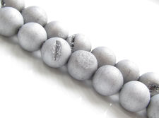 Picture of 10x10 mm, round, gemstone beads, druzy agate, silver grey, frosted