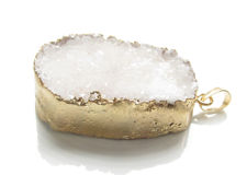 Picture of 32x42 mm, gemstone, pendant, druzy agate, white, gold color rim