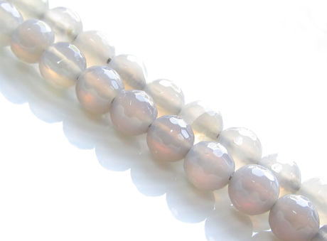 Picture of 6x6 mm, round, gemstone beads, agate, light warm grey or light greige, faceted, natural