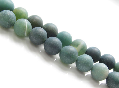 Picture of 8x8 mm, round, gemstone beads, moss agate, green, natural, frosted