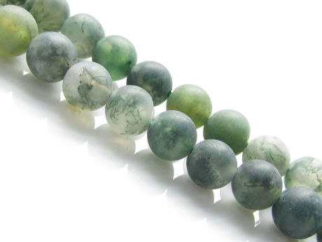 Picture of 6x6 mm, round, gemstone beads, moss agate, green, natural, frosted