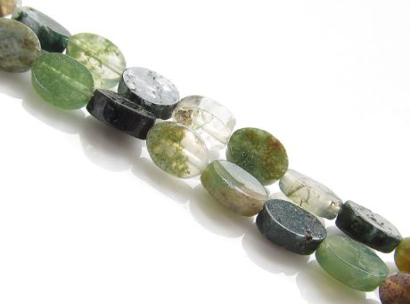 Image de 6x4 mm, perles ovales plates, pierres gemmes, agate mousse, verte, naturelle