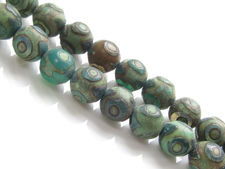 Image de 8x8 mm, perles rondes, pierres gemmes, agate, style tibétain, beige brun et vert bleu