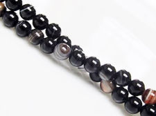 Picture of 4x4 mm, round, gemstone beads, natural striped agate, black