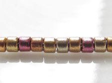 Afbeeldingen van Tsjechische cilinder rocailles, maat 10, metaalkleur, gouden iris, mat, 5 gram