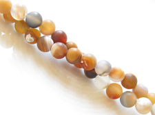 Picture of 6x6 mm, round, gemstone beads, striped agate, grey and golden-brown, natural, frosted