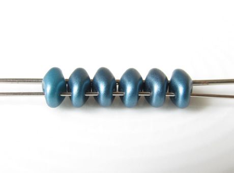 Picture of 5x2.5 mm, SuperDuo beads, Czech glass, 2 holes, opaque, steel blue, pearl shine