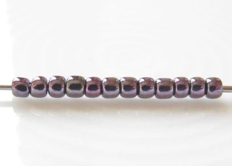 Picture of Japanese seed bead, round, size 11/0, Toho, opaque gunmetal, metallic amethyst iris